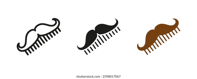 Mustache comb icon. Stylish grooming tool vector illustration. Barber and facial hair care symbol representing trimming, styling and classic male grooming concepts.