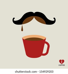 Mustache with a cup of coffee, Idea concept