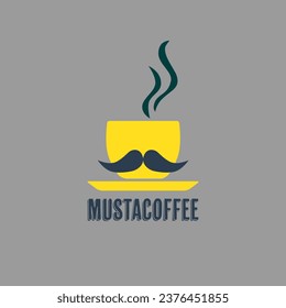Mustache and cup coffee logo vector
