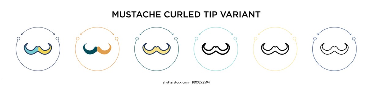 Mustache kurbelte Tipp-Variante Icon in gefüllt, dünne Linie, Umriss und Strich-Stil. Vektorgrafik von zwei farbigen und schwarzen Schnurrbart kuratierten Spitzen-Vektorsymboldesigns kann für mobile, 