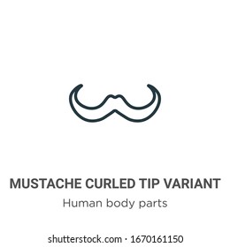 Icono vectorial de la variante del contorno ondulado de bigote. Icono de variante de punta curva de bigote negro en línea delgada, ilustración de elemento simple vector plano del concepto de partes del cuerpo humano editable trazo aislado en 