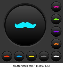 Mustache dark push buttons with vivid color icons on dark grey background