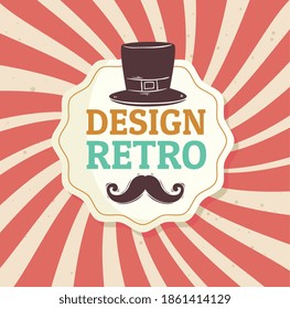 bigote en retro de diseño con bigote en marco elegante e ilustración de tophat vector