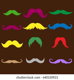mustache different colors and shapes on a brown background