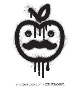 Mustache emoticon apple graffiti with black spray paint