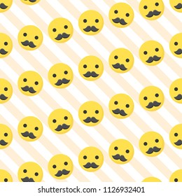 Mustache Emoticon seamless pattern, flat design for use as wallpaper or background