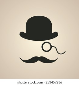 Mustache and eyeglasses vector icon with talk bubble. Chat flat icon. Retro background.
