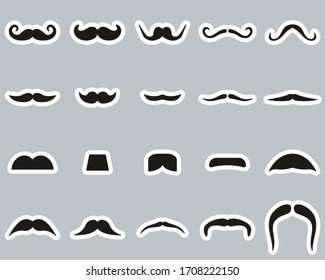 Mustache Or Facial Hair Icons Black & White Sticker Set Big