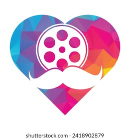 Mustache film roll heart shape concept logo design vector.