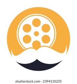 Mustache film roll logo design vector. Moustache and movie logo design illustration.