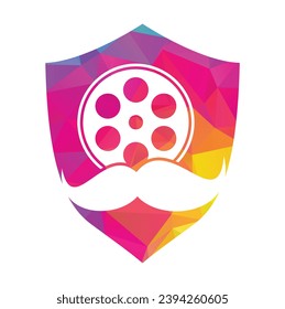 Mustache film roll logo design vector. Moustache and movie logo design illustration.