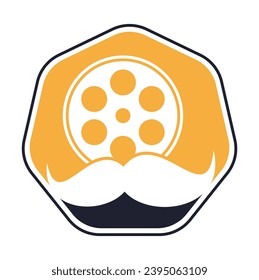 Mustache film roll logo design vector. Moustache and movie logo design illustration.
