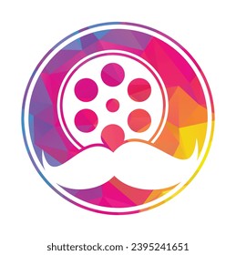 Mustache film roll logo design vector. Moustache and movie logo design illustration.