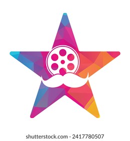 Mustache film roll star shape concept logo design vector.