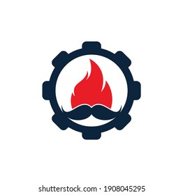Mustache fire vector logo design template. Mustache fire and gear icon design.