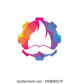 Mustache fire vector logo design template. Mustache fire and gear icon design.