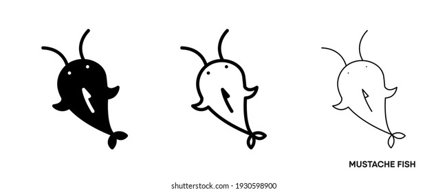 Mustache fish line icon set. Such icons include thin, thick and silhouette Mustache fish icon set. Editable line. Fish icon. Fish logo template. Creative vector symbol of fishing club or online shop.