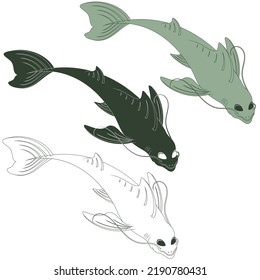 Mustache fish vector design, deep sea scale fish, sport fishing fish