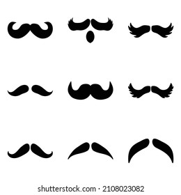 Mustache Flat Icon Set Isolated On White Background