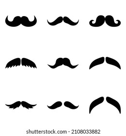 Mustache Flat Icon Set Isolated On White Background