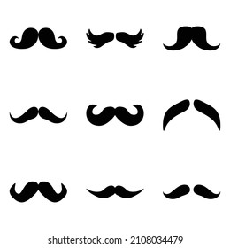 Mustache Flat Icon Set Isolated On White Background