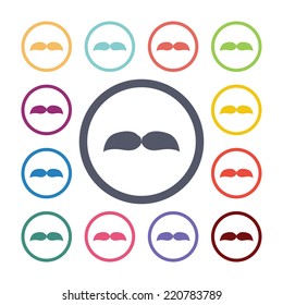 mustache flat icons set. Open round colorful buttons. Vector 