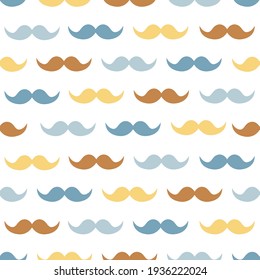 Mustache flat style design vector seamless pattern. Colourful moustache isolated on white background.