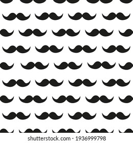 Mustache flat style design vector seamless pattern. Black moustache isolated on white background.