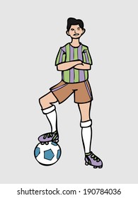 Mustache football player standing cross hands