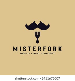 Mustache Gabelmann Gesicht Vintage Logo Design Vektorgrafik