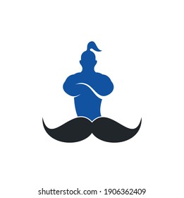 Mustache genie vector logo design. Strong genie icon template.