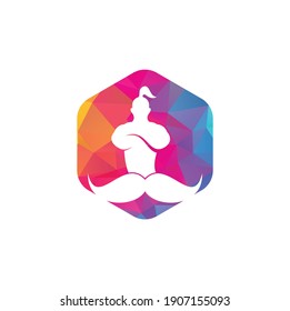 Mustache Genie Vektor Logo Design. Starke Vorlage für Genie-Symbole.