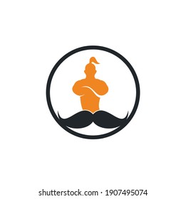 Mustache genie vector logo design. Strong genie icon template.