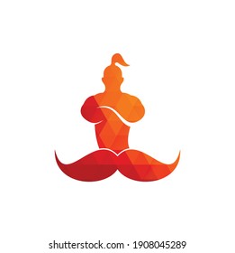 Mustache genie vector logo design. Strong genie icon template.