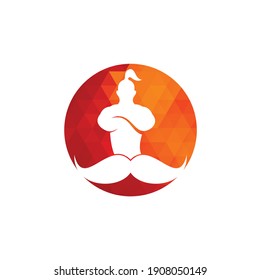 Mustache genie vector logo design. Strong genie icon template.
