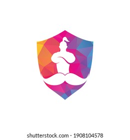 Mustache genie vector logo design. Strong genie icon template.