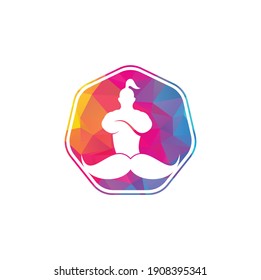 Mustache genie vector logo design. Strong genie icon template.