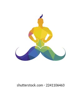 Mustache genie vector logo design. Strong genie icon template.
