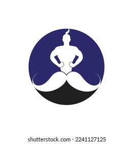 Mustache genie vector logo design. Strong genie icon template.