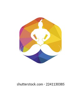 Mustache genie vector logo design. Strong genie icon template.