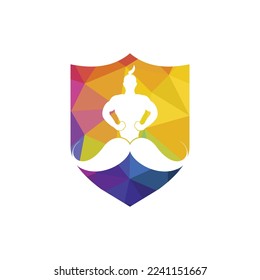 Mustache genie vector logo design. Strong genie icon template.