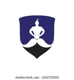Mustache genie vector logo design. Strong genie icon template.