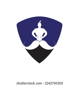 Mustache genie vector logo design. Strong genie icon template.