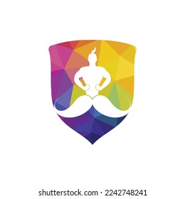 Mustache genie vector logo design. Strong genie icon template.