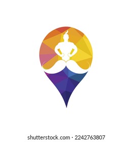 Mustache genie vector logo design. Strong genie icon template.