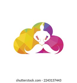 Mustache genie vector logo design. Strong genie icon template.