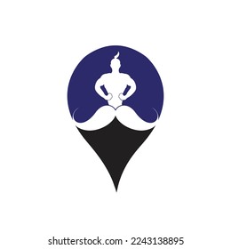 Mustache genie vector logo design. Strong genie icon template.