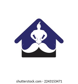 Mustache genie vector logo design. Strong genie icon template.