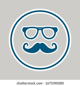 Mustache and glasses blue icon illustration design