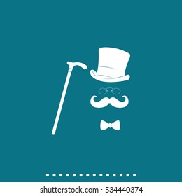 Mustache, glasses, cane and a hat illustration. Gentleman icon.